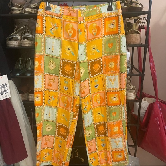 Never Fully Dressed Orange Multi Patchwork Wide-Leg Pants - Picture 4 of 7
